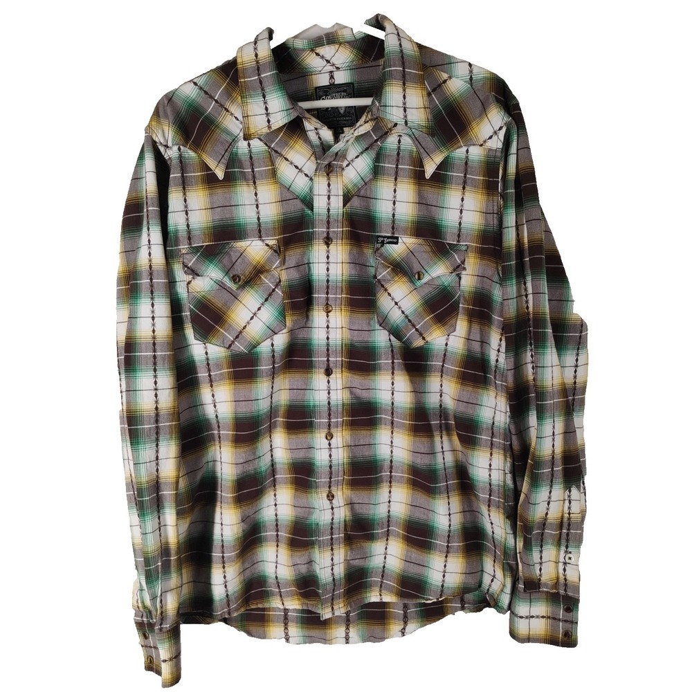 Southern Thread Men's Large Pearl Snap Western Rodeo Shirt Long Sleeve Button Up